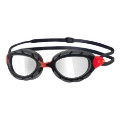 Occhialini Zoggs Predator Titanium Regular Fit Nero Rosso Con Lenti A Specchio Grigio