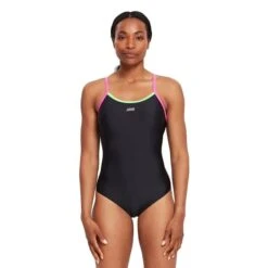 Costume Zoggs Cannon Strike Back Nero Rosa Verde Donna -Zoggs zg 462312 bkgp 003