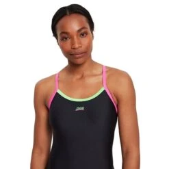 Costume Zoggs Cannon Strike Back Nero Rosa Verde Donna -Zoggs zg 462312 bkgp 005