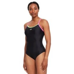 Costume Zoggs Cannon Strike Back Nero Rosa Verde Donna -Zoggs zg 462312 bkgp 006