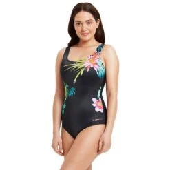Costume Zoggs Tropic Nero Bianco Rosa Donna -Zoggs zg 462325 trpc 003