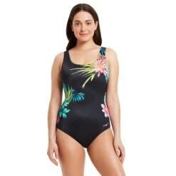 Costume Zoggs Tropic Nero Bianco Rosa Donna -Zoggs zg 462325 trpc 005