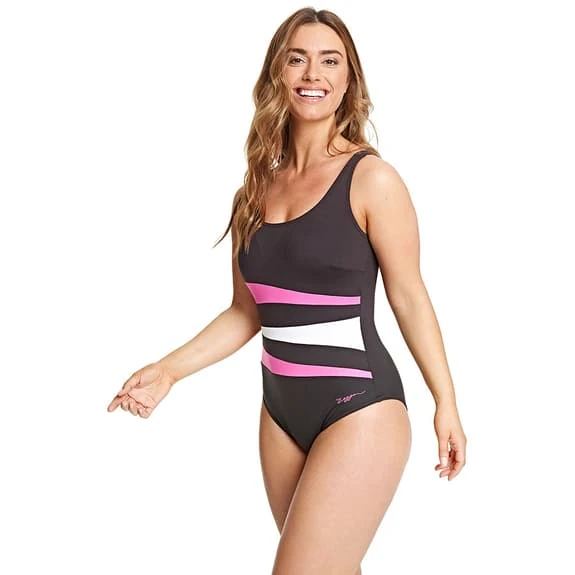 Costume Zoggs Sumatra Nero Bianco Rosa Donna 6 Costume Zoggs Sumatra Nero Bianco Rosa Donna - immagine 6