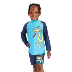 Maglia Da Nuoto Zoggs Zip Dragons Manica Lunga Blu Giallo Bambini -Zoggs zg 463626 drag 003