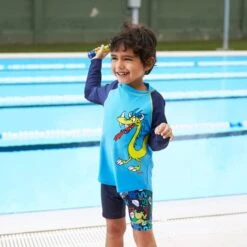 Maglia Da Nuoto Zoggs Zip Dragons Manica Lunga Blu Giallo Bambini -Zoggs zg 463626 drag 005